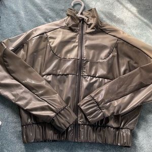 Gray Cropped Break Line Bomber Jacket